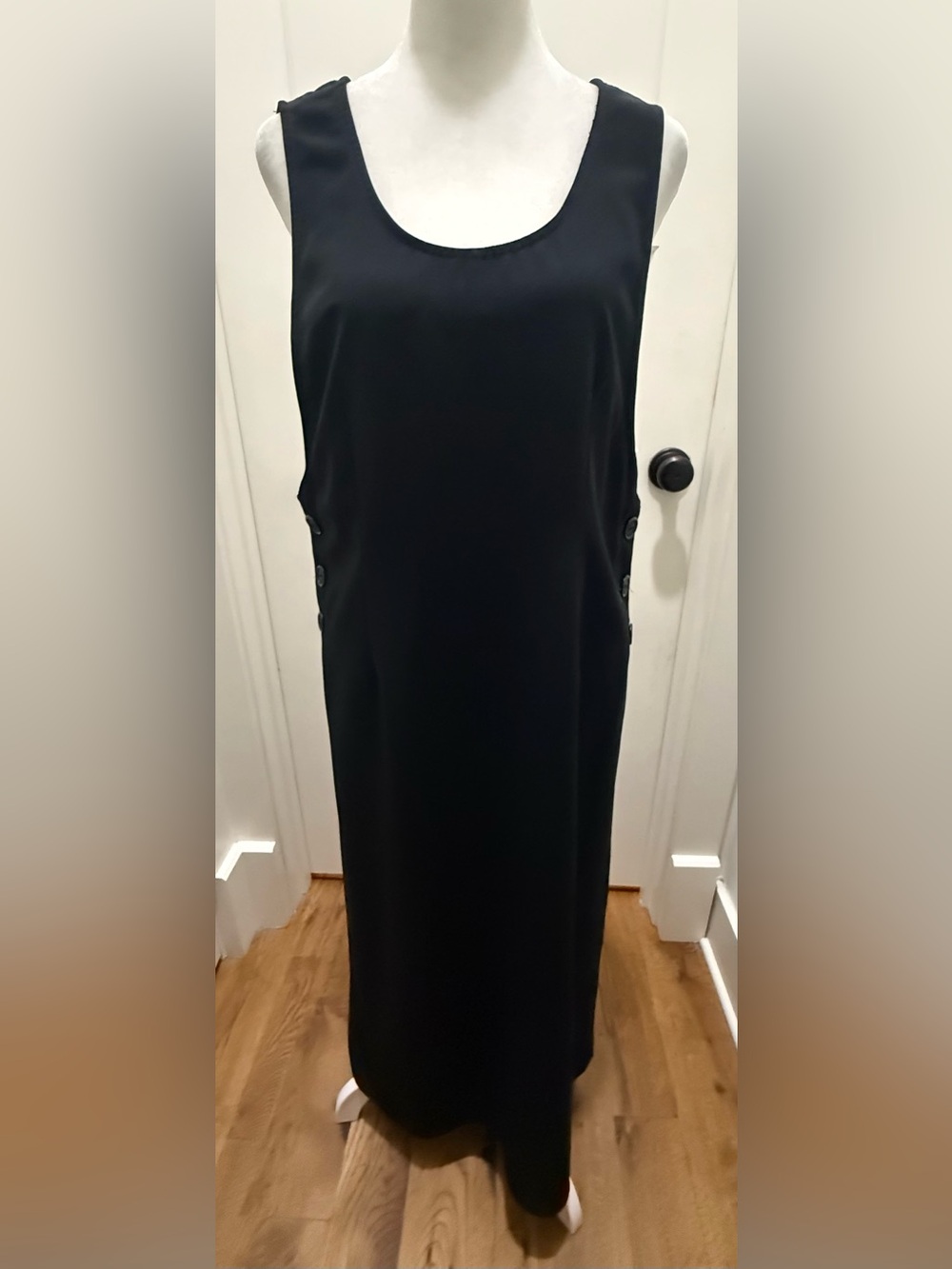Talbots. Vintage Ankle Length Black Side Button Dress. Size 8.